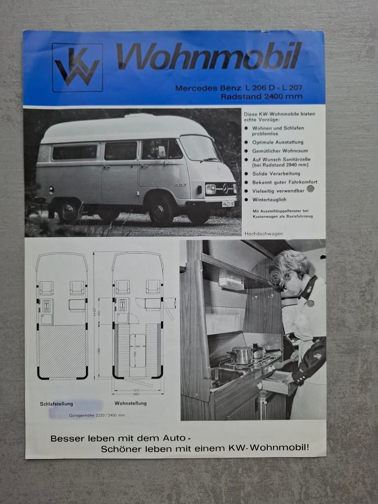 Mercedes-Benz L 206 D Weinsberg Wohnmobil sheet - 1975, Ophalen of Verzenden, Gelezen, Mercedes