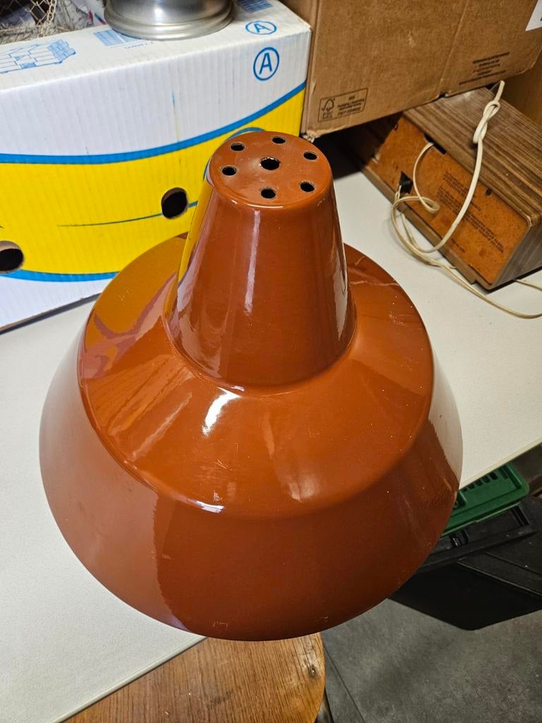 Vintage lampenkap emaille bruin, Antiek en Kunst, Ophalen of Verzenden