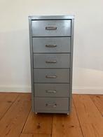 Vintage stalen ladenblok grijs - 6 laden met wieltjes, Ophalen, Minder dan 50 cm, Gebruikt, 5 laden of meer