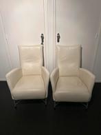 Twee creme witte fauteuils, Ophalen, Minder dan 50 cm, Zo goed als nieuw, Leer