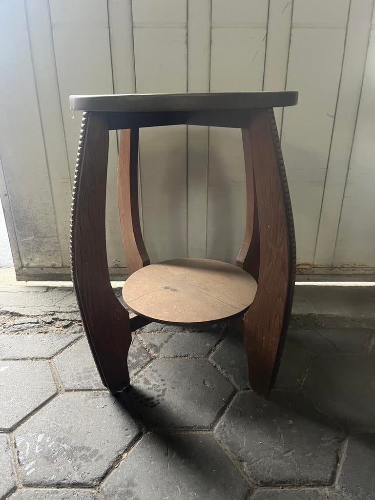 Bijzet tafel met rood koperen blad, Minder dan 55 cm, Gebruikt, Rond, 60 cm of meer