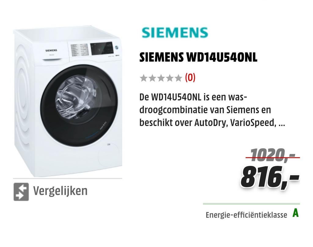Siemens WD14U540NL was-droogcombinatie, Witgoed en Apparatuur, Ophalen