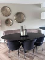Zwarte eiken eettafel met stalen poot, Huis en Inrichting, Ophalen, 100 tot 150 cm, Zo goed als nieuw, Vier personen