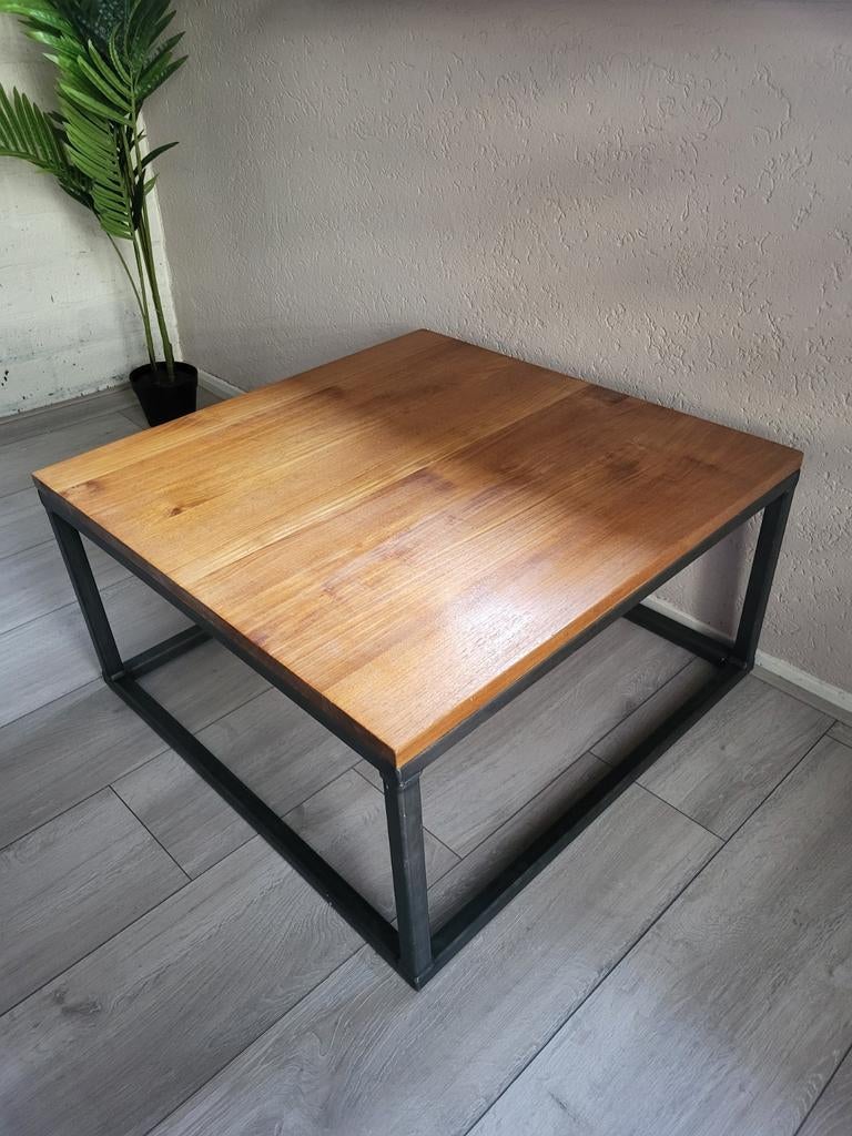 Industriële Salontafel eikenhout, Huis en Inrichting, Tafels | Salontafels, Ophalen, 50 tot 100 cm, Eikenhout, 50 tot 100 cm