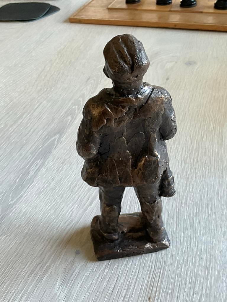 Bronzen beeldje van een mijnwerker, Antiek en Kunst, Minder dan 20 cm, Ophalen of Verzenden, Beeld, Bruin