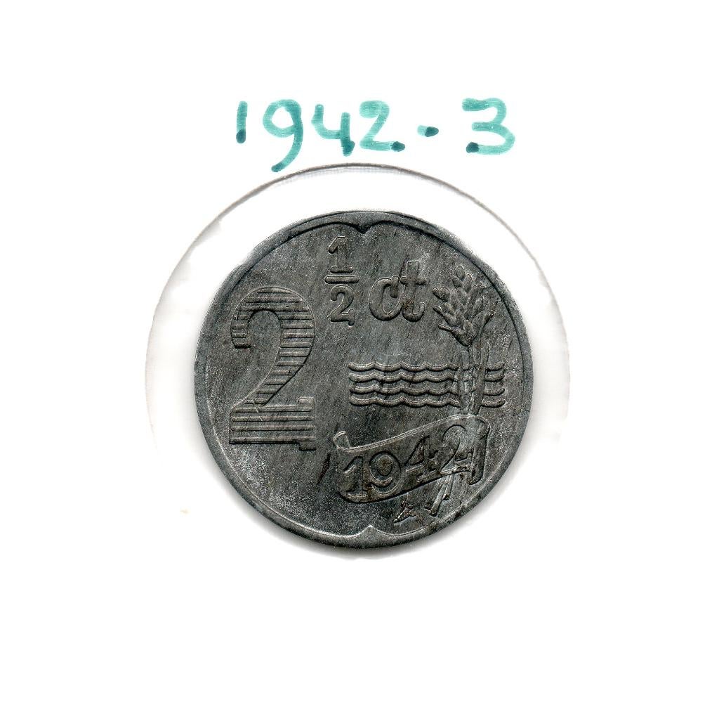 DE MOEILIJKE MUNT 21/2 CENT ZINK 1942, Ophalen of Verzenden, Koningin Wilhelmina, Overige waardes, Losse munt