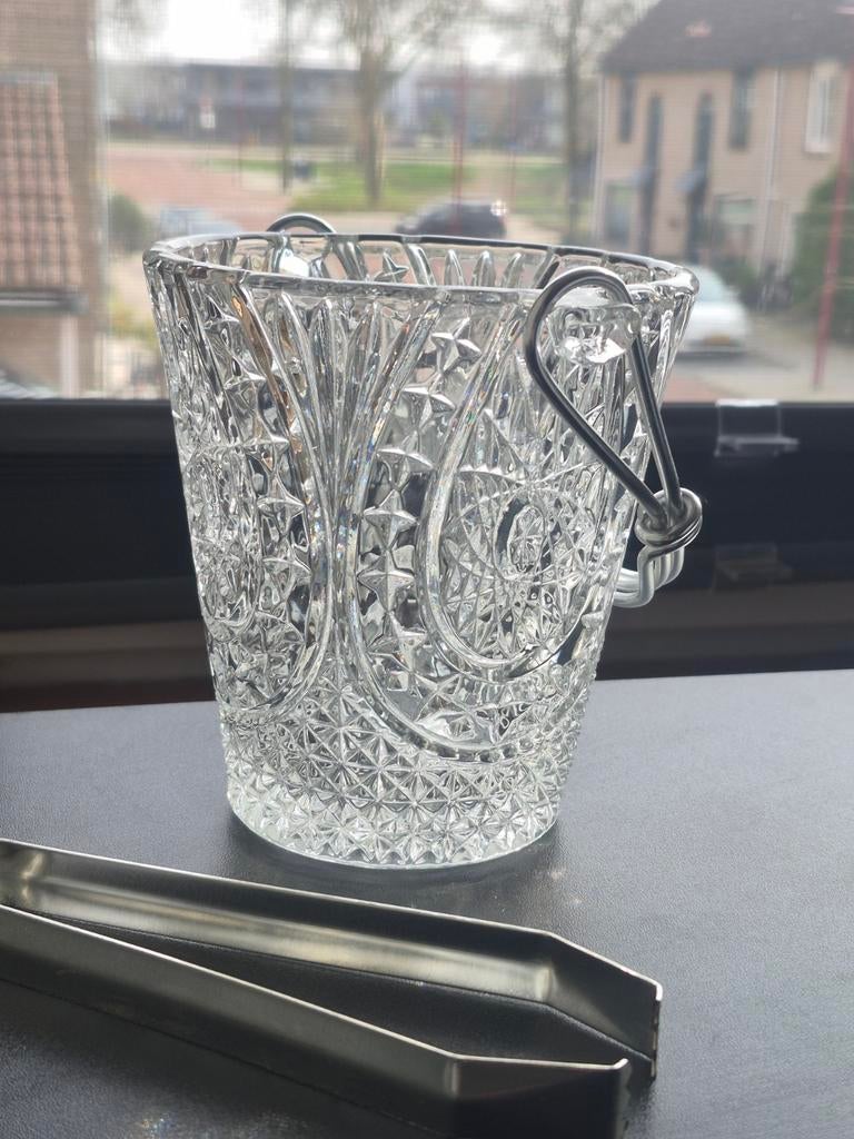 Kristal antiek vintage puntgaaf ijsblokjes houder emmertje, Ophalen of Verzenden