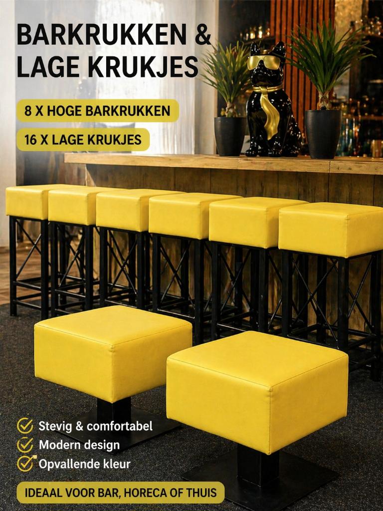 €650,- Vaste prijs! 8 barkrukken(Protruss)  en 16 krukjes, Huis en Inrichting, Barkrukken, Ophalen, 5 krukken of meer, 60 tot 90 cm