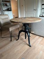 Mango eettafel met gietijzeren onderstel, in hoogte verstelb, Rond, Zo goed als nieuw, Overige houtsoorten, 50 tot 100 cm