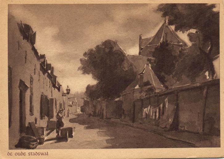 Harderwijk - De oude stadwal - schilderij - ongelopen, Verzamelen, Ansichtkaarten | Nederland, Ongelopen, Gelderland, Voor 1920