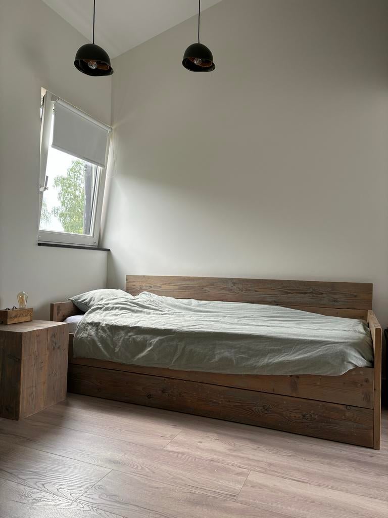 Steigerhouten 1-persoonsbed incl. lattenbodem, Ophalen, Gebruikt, 90 cm, Eenpersoons