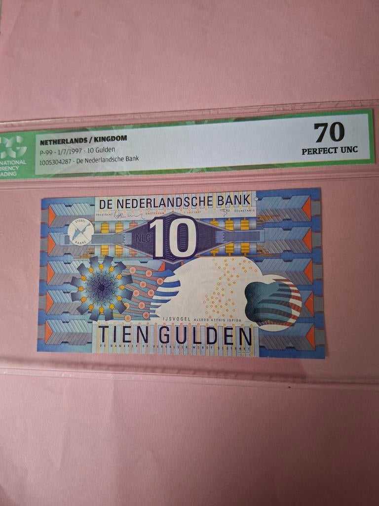 10 gulden ijsvogel  uit 1997 UNC gekeurd 70, Postzegels en Munten, Bankbiljetten | Nederland, Ophalen of Verzenden, 10 gulden
