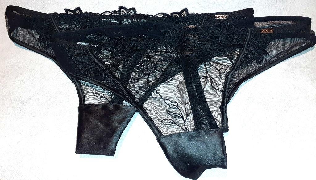 String set 2 strings zwart kant Hunkemoller Noir S, Kleding | Dames, Ondergoed en Lingerie, Ophalen of Verzenden, Zwart, String