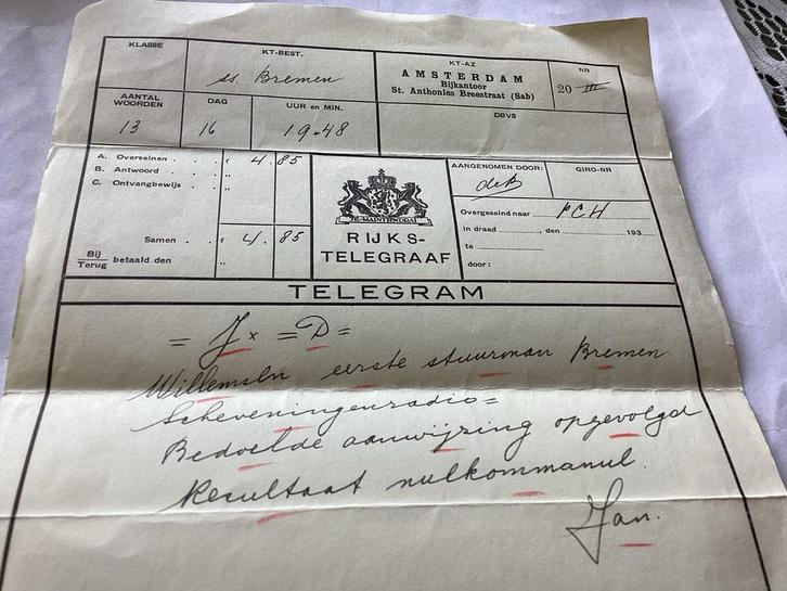Rijks-Telegraaf Telegram Amsterdam 1938, Verzamelen, Tijdschriften, Kranten en Knipsels, Knipsel(s), Nederland, 1920 tot 1940