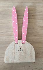 HOUTEN PAAS DECORATIE*PAASHAAS*KONIJN MET ROZE OREN, Verzenden, Zo goed als nieuw
