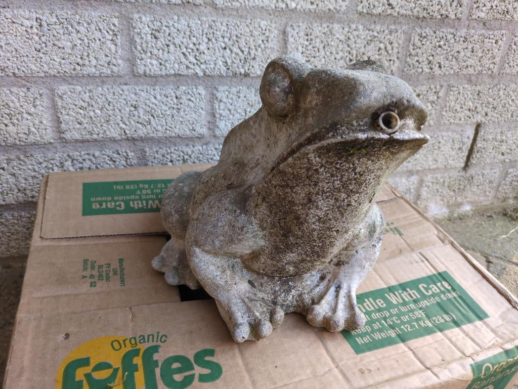 Spuitfiguur kikker van beton voor vijver of waterornament, Tuin en Terras, Tuinbeelden, Gebruikt, Dierenbeeld, Beton, Ophalen