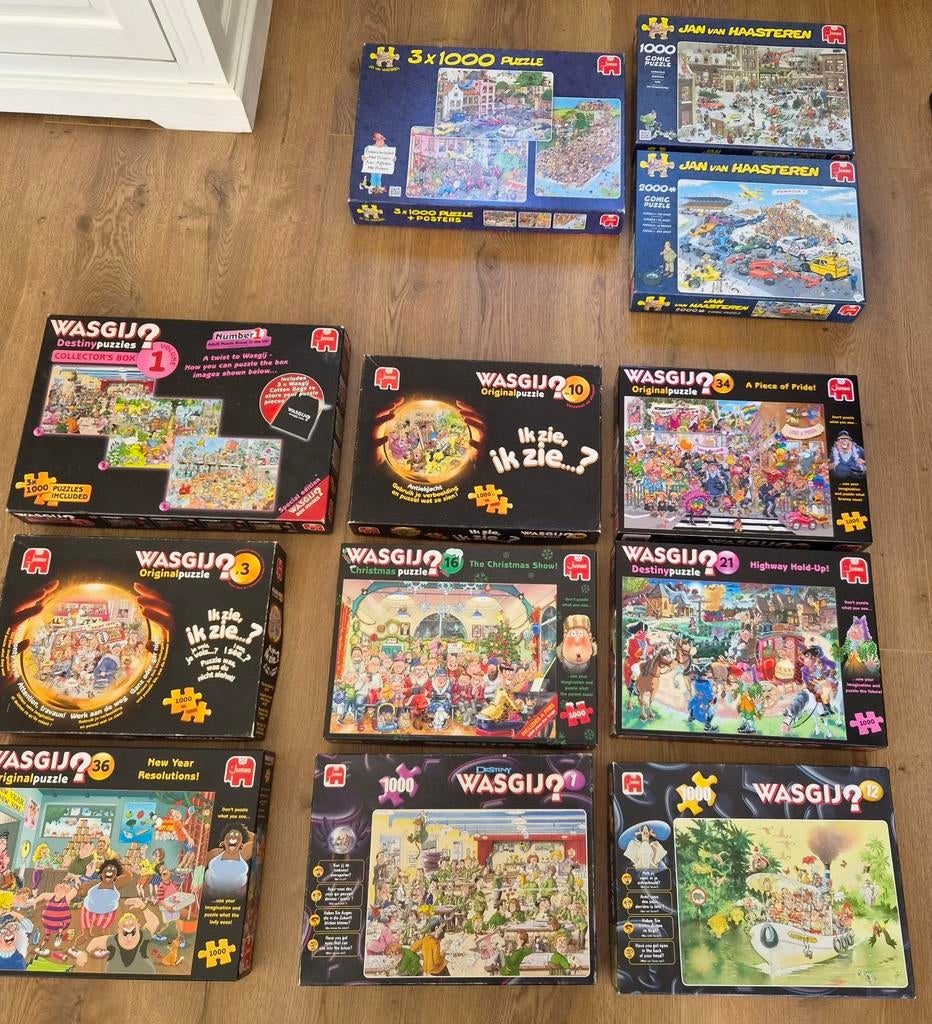 Grote collectie Wasgij en Jan van Haasteren puzzels, Ophalen, Meer dan 1500 stukjes, Gebruikt, Legpuzzel