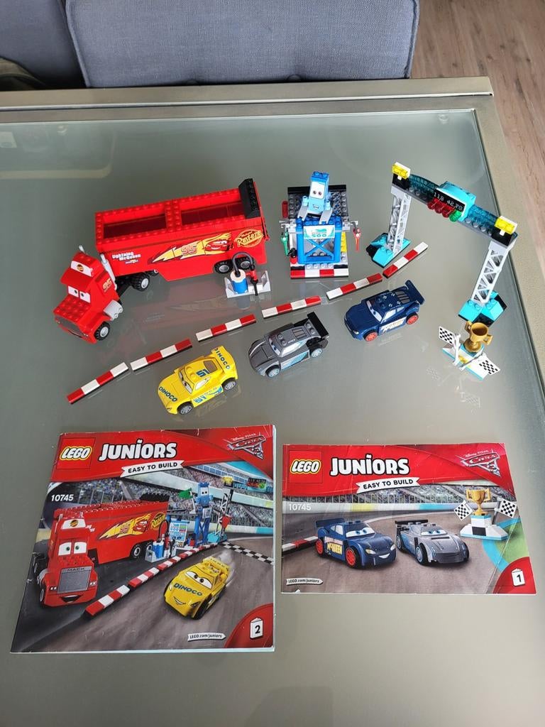 Lego Juniors Cars 3 Race Day 10745 compleet, Gebruikt, Overige thema's, Lego, Compleet