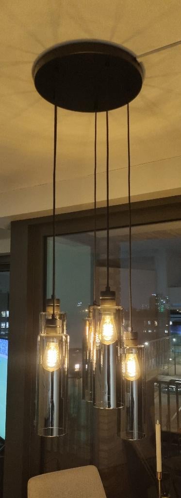 QAZQA hanglamp zwart smoke glas 5-lichts, Ophalen, Zo goed als nieuw, Glas, 75 cm of meer