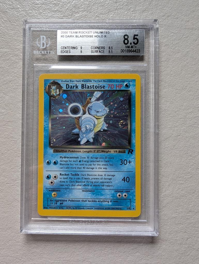 Dark Blastoise Holo #3 BGS 8,5 Pokemon Team Rocket 2000, Ophalen of Verzenden, Zo goed als nieuw, Losse kaart, Foil