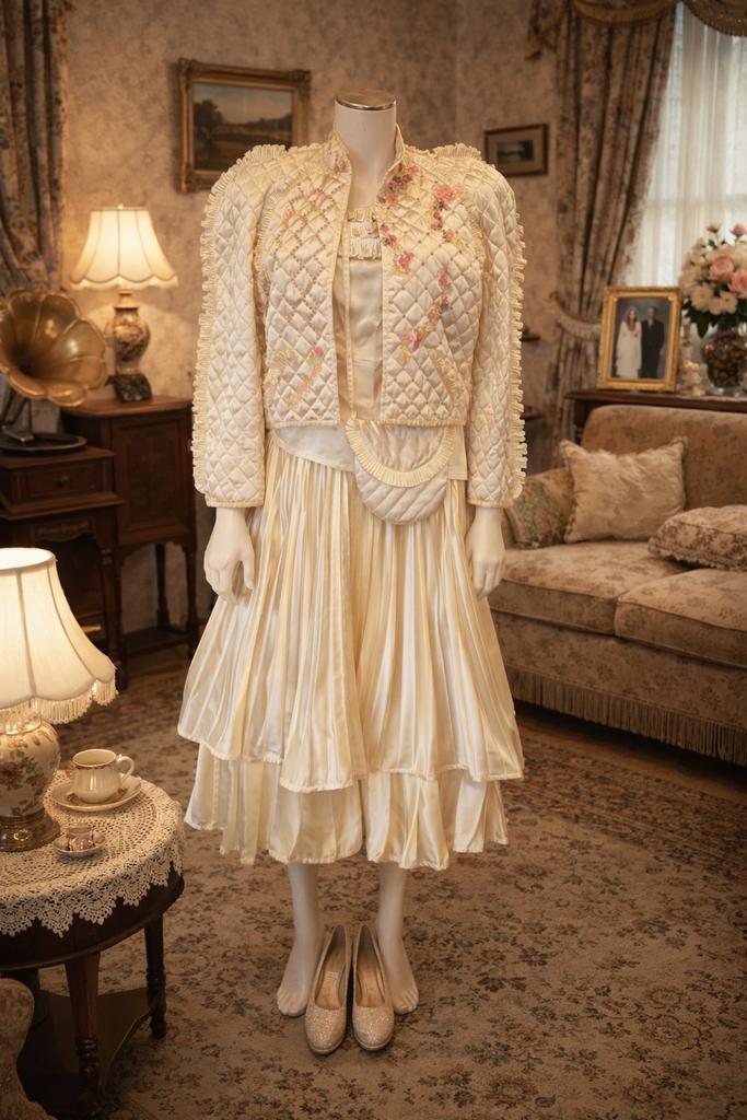 Vintage 7 delig jurkje crème, Ophalen of Verzenden