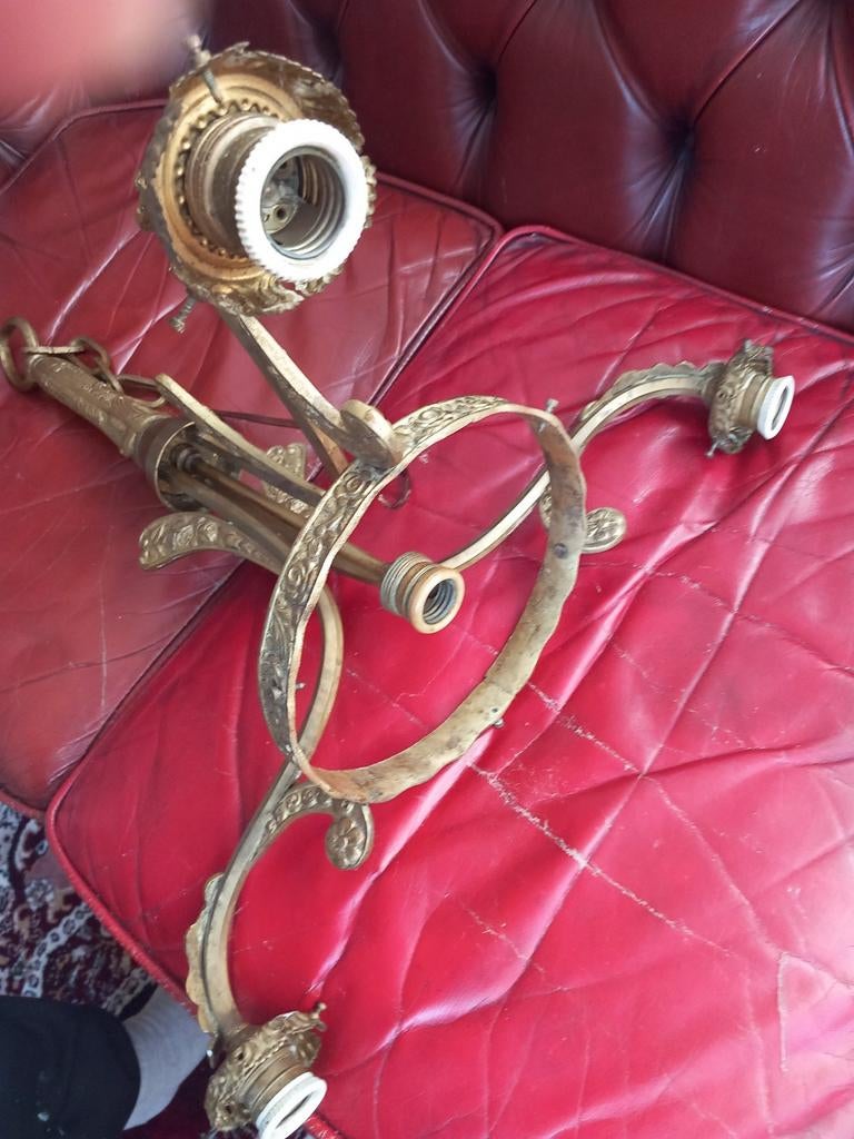 Bronzen  koperen hanglamp armatuur, Antiek en Kunst, Ophalen of Verzenden