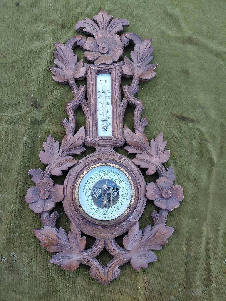 Antieke eikenhouten jacht barometer met snijwerk., Verzenden