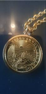24K Gouden Noah's Ark Munt in 21K Gouden Ring & Ketting, Ophalen, Met hanger, Zo goed als nieuw, Goud