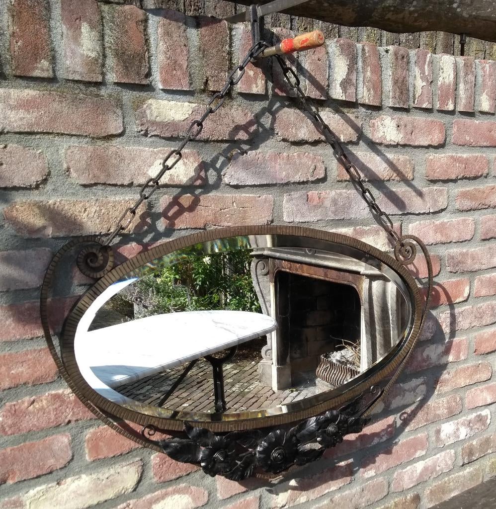 ART DECO ovale facet geslepen spiegel, Ophalen of Verzenden, Ovaal, 50 tot 100 cm, Minder dan 100 cm