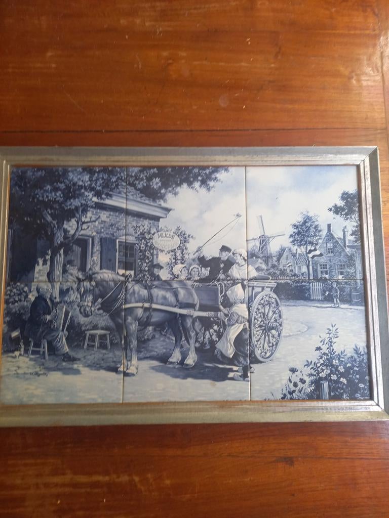 Delfts Blauw Tegeltableau 'Hulde aan het Bruidspaar', Ophalen of Verzenden