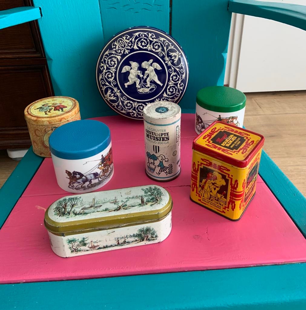 Retro vintage blikjes potjes koektrommel opruiming, Ophalen of Verzenden, Zo goed als nieuw, Overige