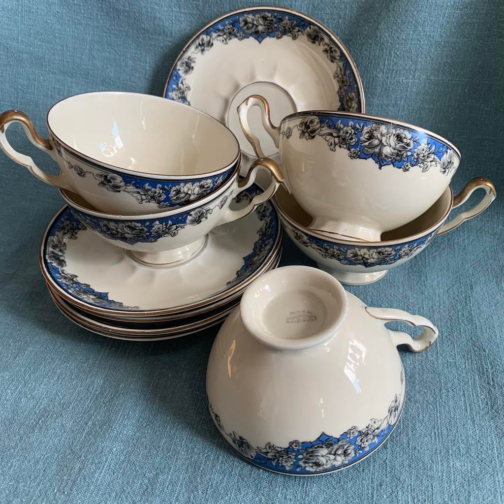 Set van 5 koppen en schotels  Mosa Maastricht art nouveau, Ophalen of Verzenden