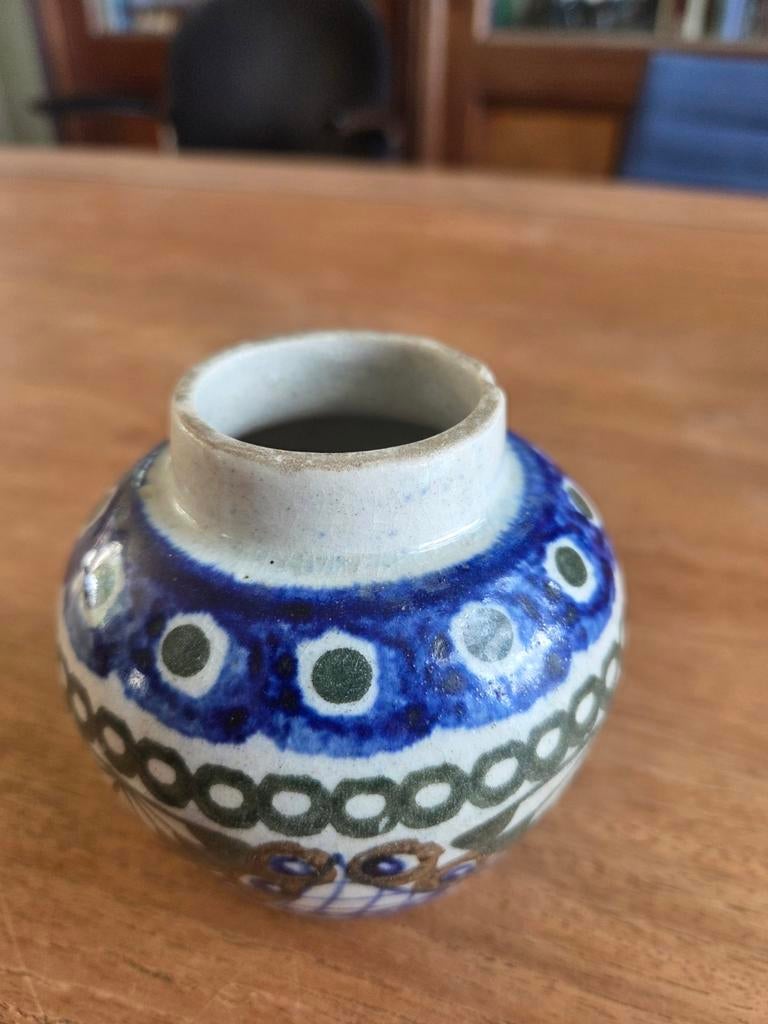 BANZLAU Pools keramisch vaasje blauw en groen patroon, Antiek en Kunst, Ophalen of Verzenden