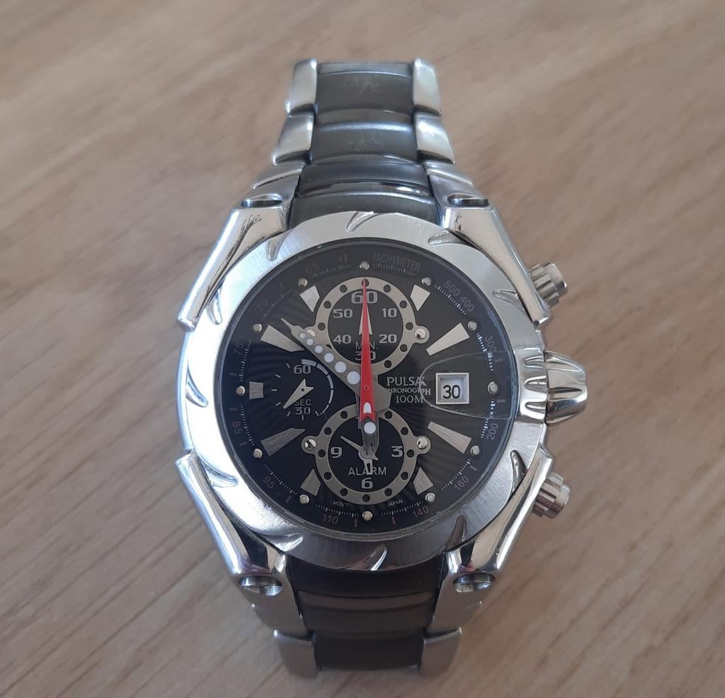 Pulsar YM62-X159 met alarm en chronometer., Ophalen, Staal, Gebruikt, Staal