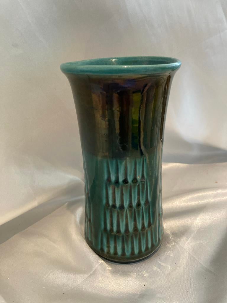 Vintage W Germany vaasje 165/16 petrol blauw en groen, Antiek en Kunst, Ophalen of Verzenden