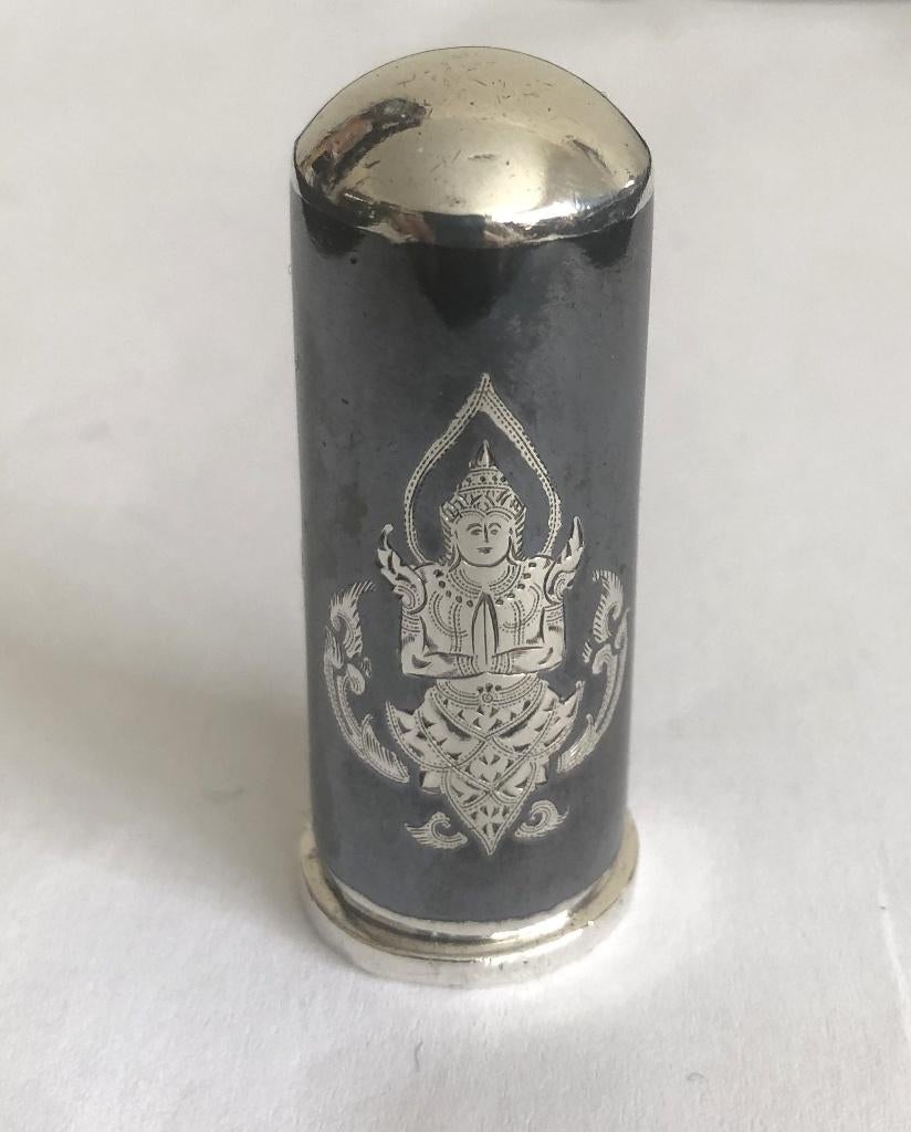 Sterling zilveren lipstickhouder met niello inleg, Ophalen of Verzenden, Zilver