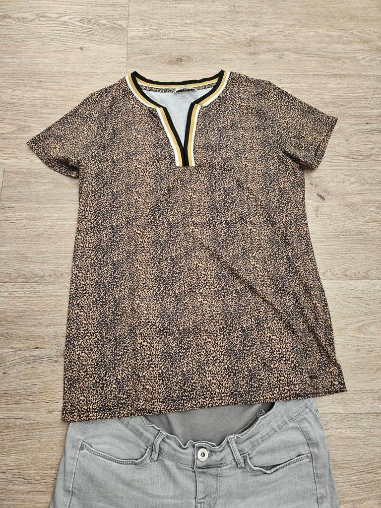 Love2wait zwangerschapsshirt panterprint maat M, Maat 38/40 (M), Bruin, Love2wait, Zo goed als nieuw
