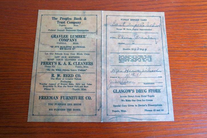 Elvis Presley repro rapport 3 grade 1943/ 1944 Graceland, Verzamelen, Muziek, Artiesten en Beroemdheden, Gebruikt, Overige typen