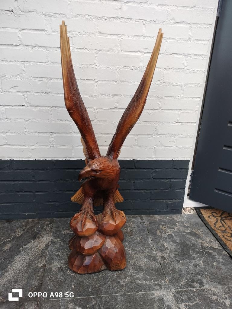 Groot Houten Adelaar Beeld - Handgesneden, Verzenden, 1 meter - 2 meter, Beeld, Hout