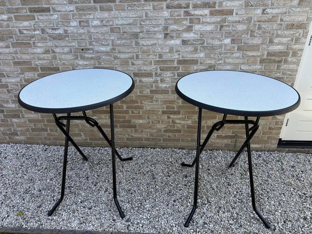 2x Opklapbare statafels - Rond - Wit/Zwart, Ophalen, Gebruikt, 50 tot 100 cm, Rond