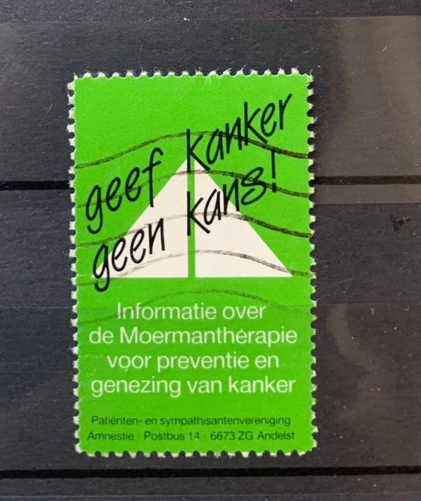 Sluitzegel geef kanker geen kans Moerman therapie, Ophalen of Verzenden, Na 1940, Gestempeld