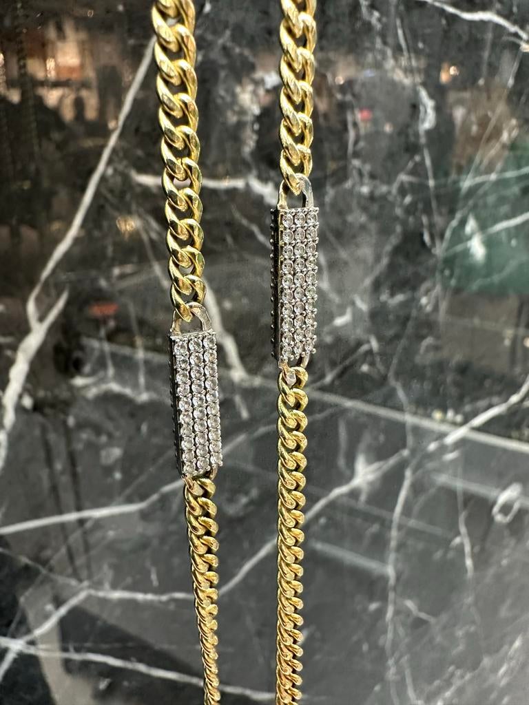 14k Gouden Gourmet Ketting met Zirkonia - Massief, Sieraden, Tassen en Uiterlijk, Kettingen, Ophalen of Verzenden, Nieuw, Goud