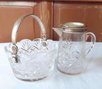 Antiek zilveren kristallen melk en suiker set, Ophalen of Verzenden, Zilver
