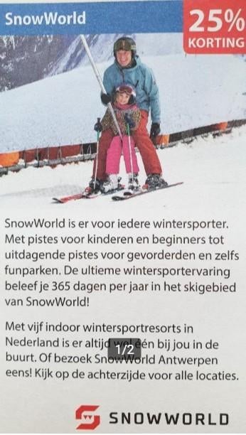 SnowWorld 25% kortingsbon, Tickets en Kaartjes, Drie personen of meer, Kortingsbon, Overige typen