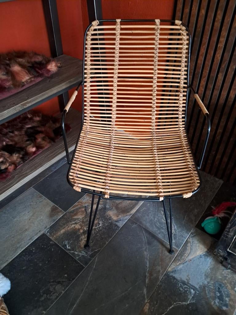Mooie stoel met stalen poot en rieten zitting, Ophalen, Zo goed als nieuw, Rotan
