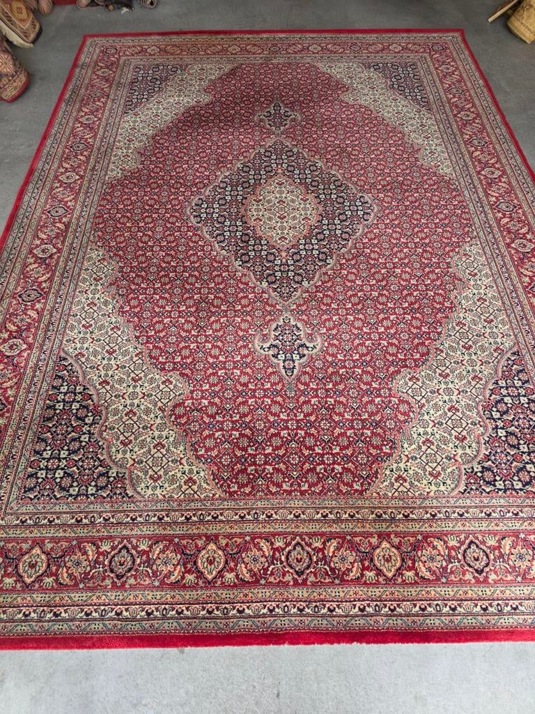 350x250 Rood Beige Vloerkleed Machinaal Wol Vintage XXL, Na, Na, 200 cm of meer, Ophalen of Verzenden