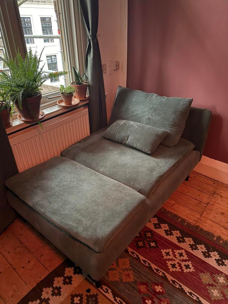 Söderhamn Chaise Longue groene ribstof, Ophalen, Zo goed als nieuw, Eenpersoons, Minder dan 150 cm