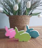 Konijn hout gekleurd 3 stuks paashaas wood rabbit Nieuw, Ophalen of Verzenden, Nieuw
