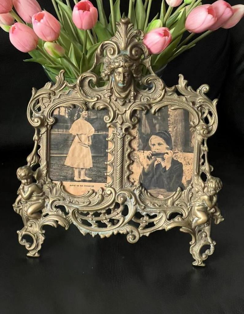 Antieke fotolijst met glazen vensters, Antiek en Kunst, Ophalen of Verzenden