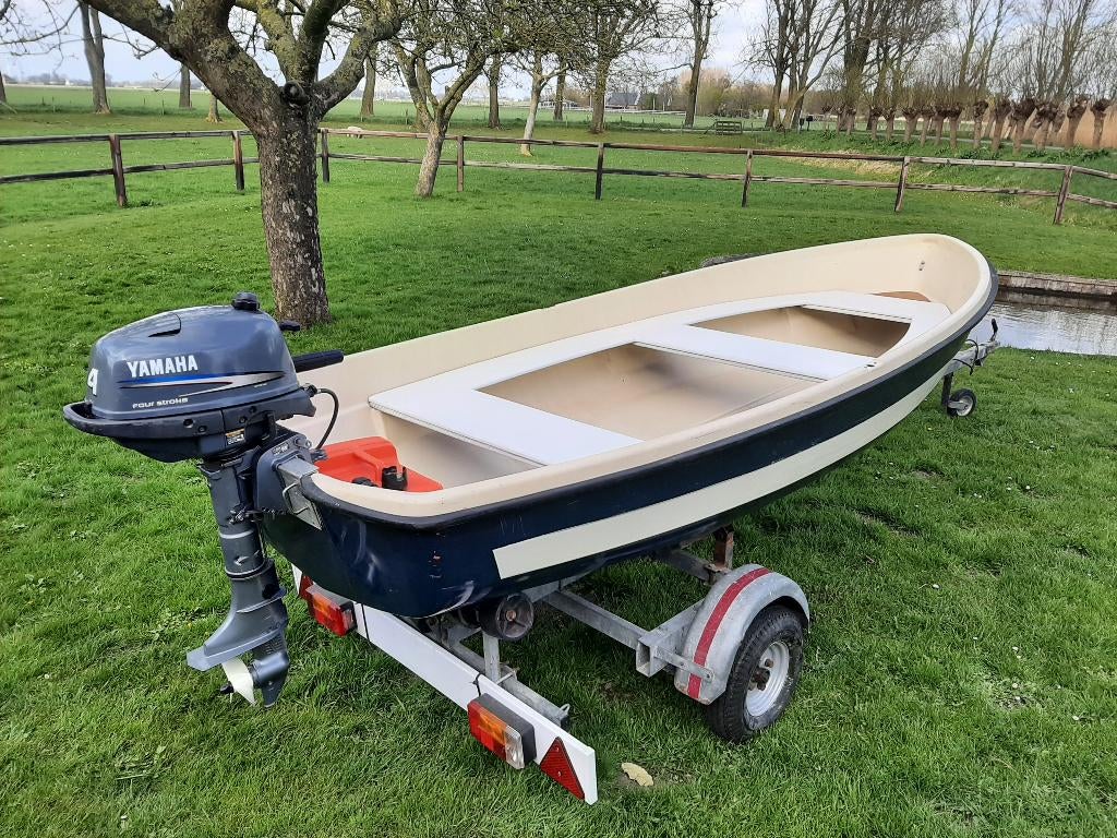 Complete set boot + motor + trailer visboot yamaha 4 takt, Ophalen, Gebruikt, Minder dan 10 pk, Tot 6 meter